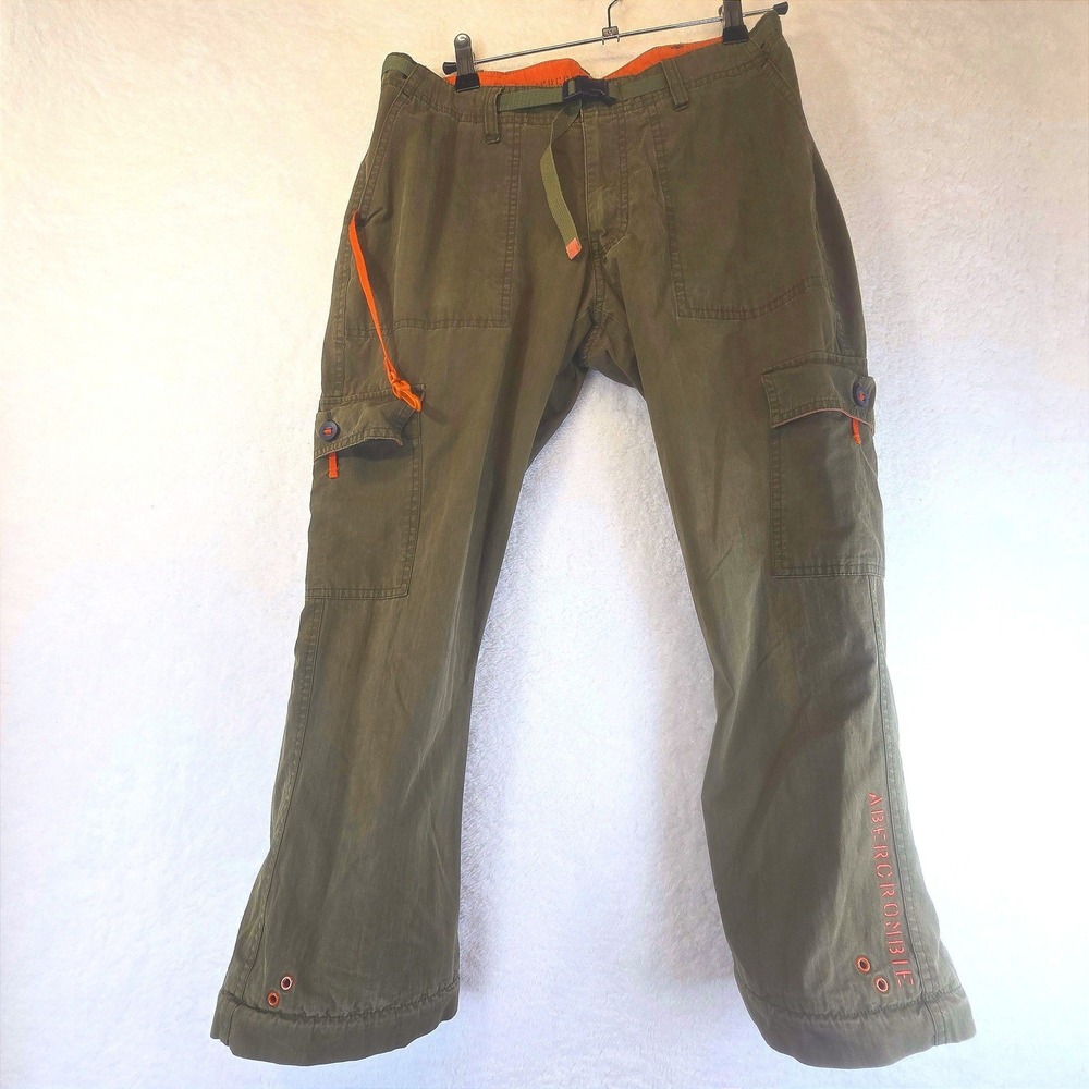 Vintage Y2K Abercrombie Fitch Cargo Capri Pants Military Granola Green Women 4